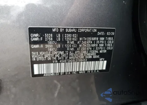 2020 Subaru Outback Limited Xt from USA, damaged, VIN 4S4BTGND5L3199453